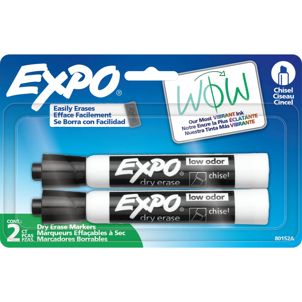 EXPO Dry Erase Markers, Low Odour Ink, Black, Chisel Tip, 2 Count