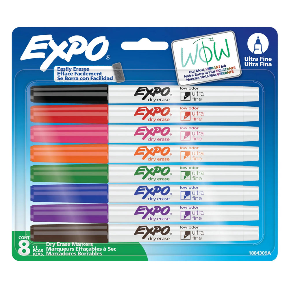 EXPO Dry Erase Markers, Low Odour Ink, Assorted Colours, Ultra Fine Tip, 8 Count