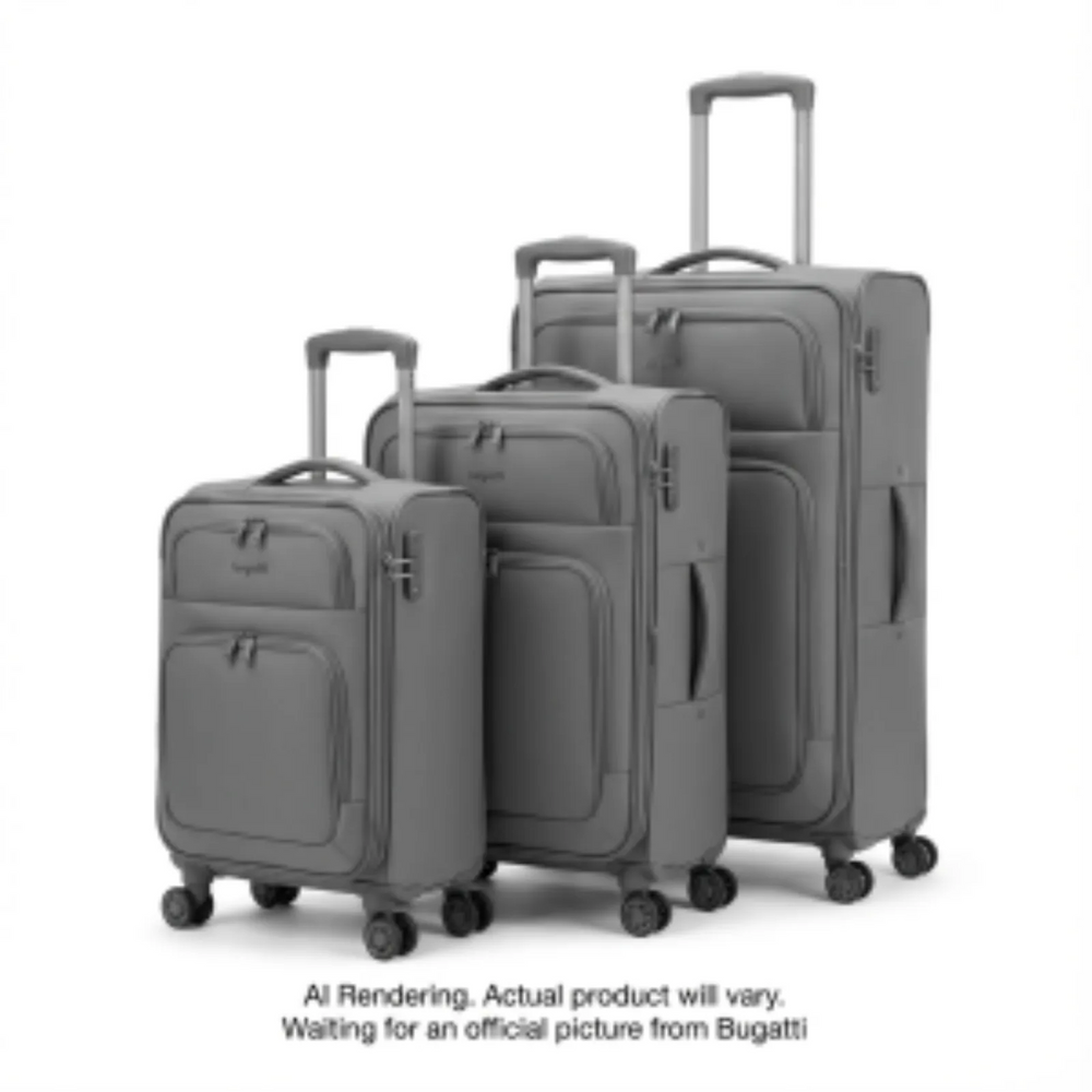 Bugatti SLG7003BU-GREY Reborn Collection 3-Piece Luggage Set – 100% Recycled Fabric with 8 Spinner Wheels