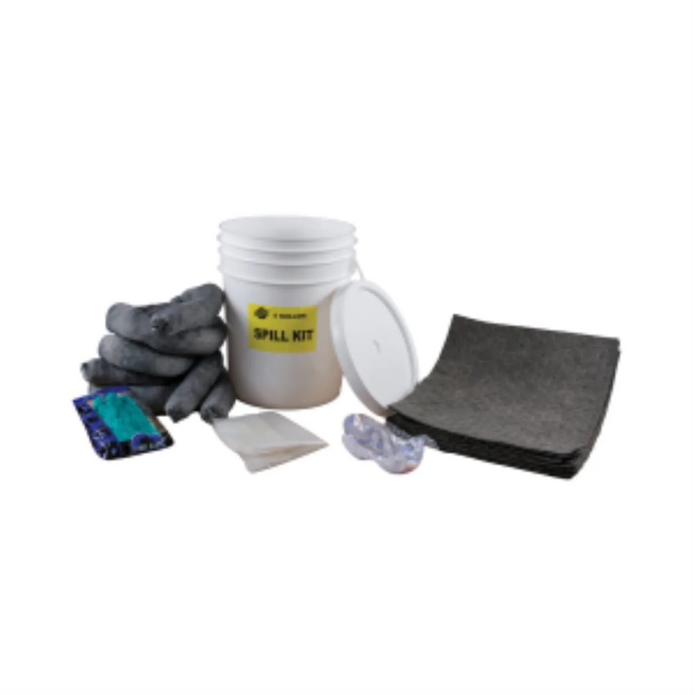 Universal 5 Gallon Spill Kit with Pail - Includes 1 5 Gallon Pail with Lid, 10 Pads, 3 Universal Socks, 1 Pair Nirtile G