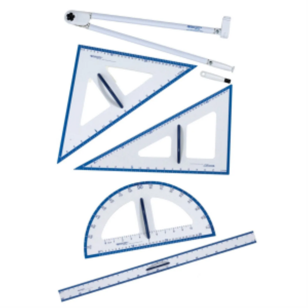 5pc Magnetic Teacher’s Set: Compass, Triangle (30-60-90), Triangle (45-45-90), Protractor, 60cm Ruler / Trousse de 5 piè