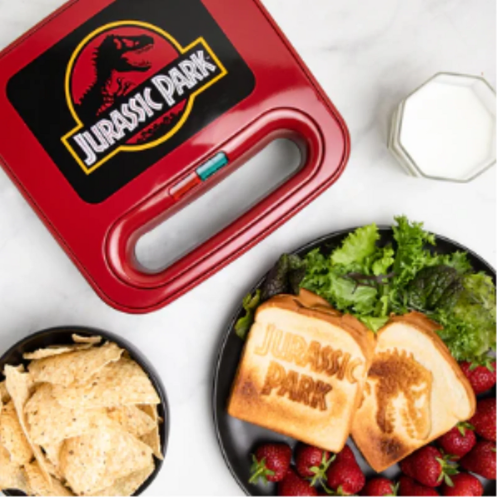 Jurassic Park Grilled Cheese Maker & Compact Panini Press – Iconic T-Rex Logo Design