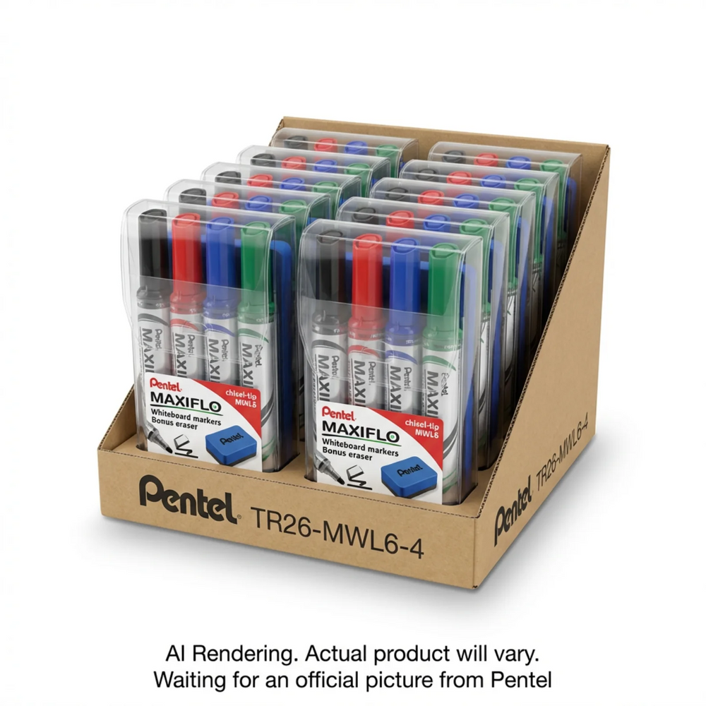Pentel MaxiFlo 4PC Pack in a 10PC Pack Display with Bonus Erasers