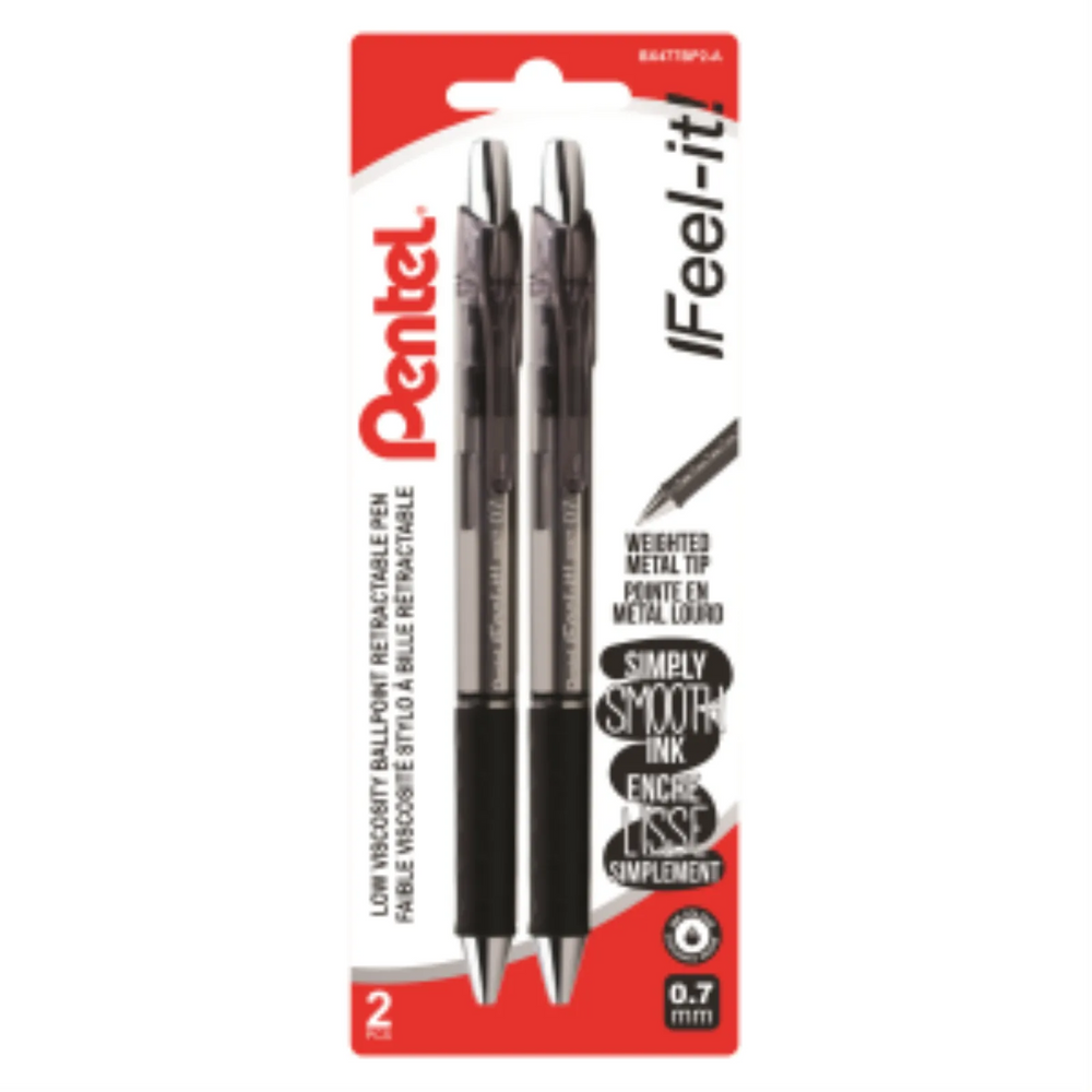Feel-It! Retractable Ballpoint Pen, (0.7mm), Black Ink, 2PC Pack
