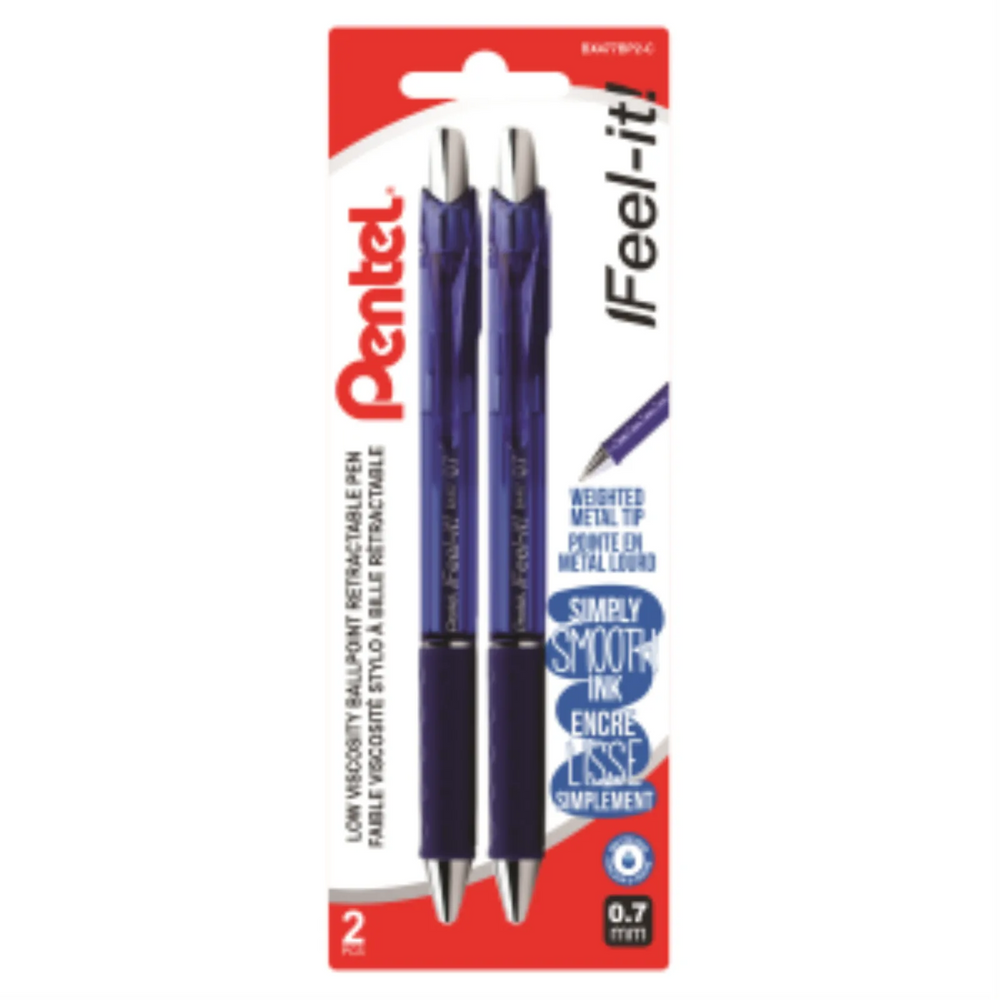 Feel-It! Retractable Ballpoint Pen, (0.7mm), Blue Ink, 2PC Pack