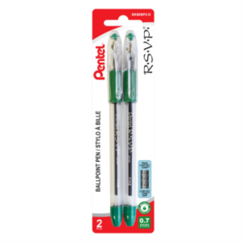 R.S.V.P. Ballpoint Pen, (0.7mm), Green Ink, 2PC Pack