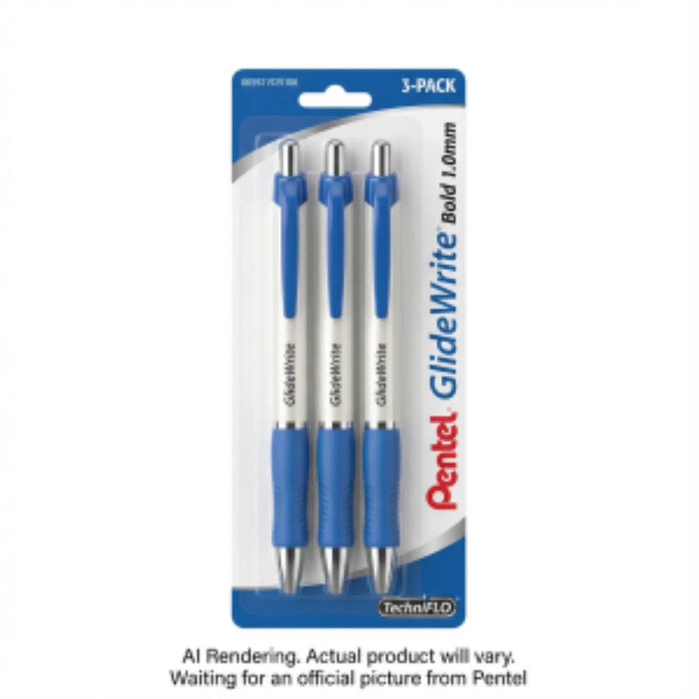GlideWrite Ballpoint Pen with TechnIFlo Ink, (1.0mm) Bold Point, Blue Ink, 3PC Pack