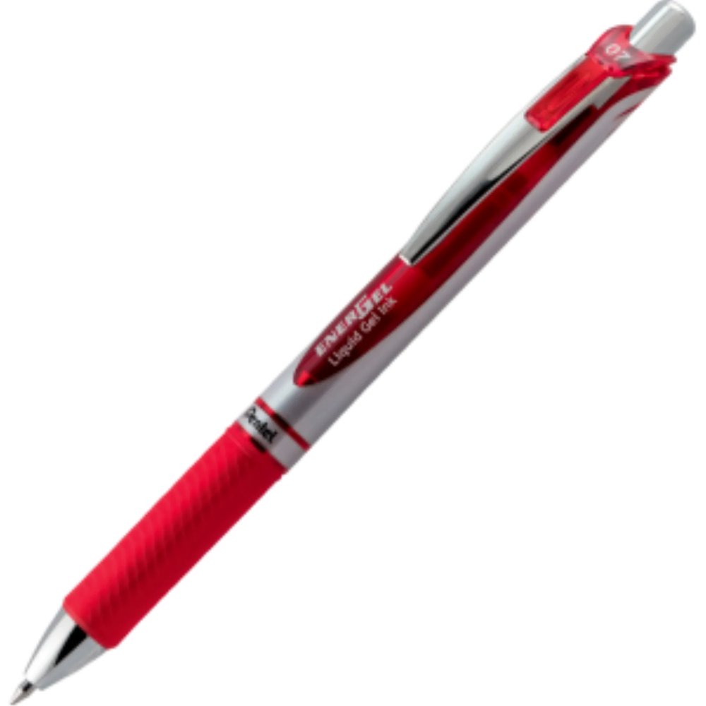 EnerGel Retractable Gel Roller, (0.7mm) Metal Tip, Red Ink