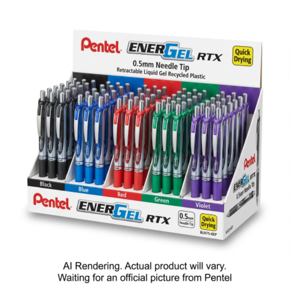 EnerGel Needle Point Liquid Gel Pen (0.5mm) Open Stock Assorted Display, 72PCS