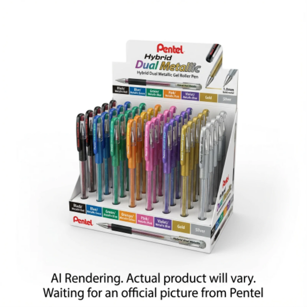 Hybrid Dual Metallic Gel Roller Pen, 1.0mm, 8 Assorted Colours, Open Stock Display, 48PCS
