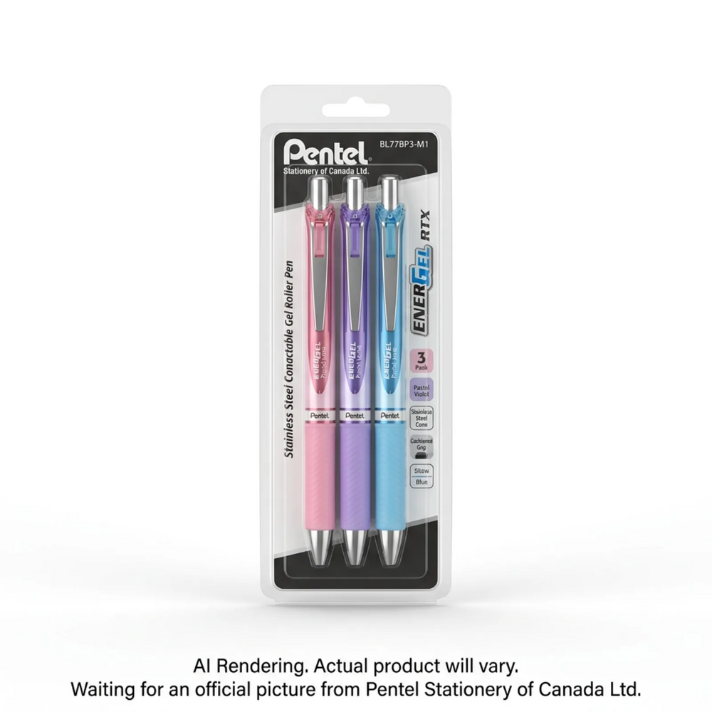 Pentel EnerGel Retractable Gel Roller, (0.7mm) Metal Tip, 3PC Pack Assorted Passion Colours
