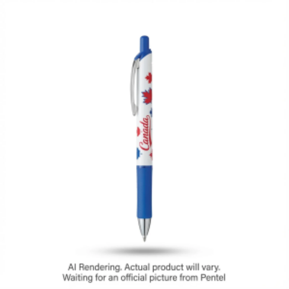 EnerGel Canadian Barrel Design 4, Liquid Gel Pen, (0.7mm) Metal Tip, Blue Ink, Barrel Design 2