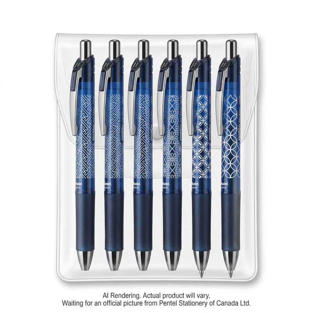 Pentel EnerGel Retractable Liquid Gel Pen, Limited Edition Edo-Kiriko (0.5mm) Needle Tip, 6PC Pack