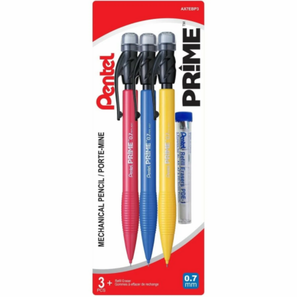 Prime Pencil 0.7mm Set - 3pcs Pencils and Refill Erasers