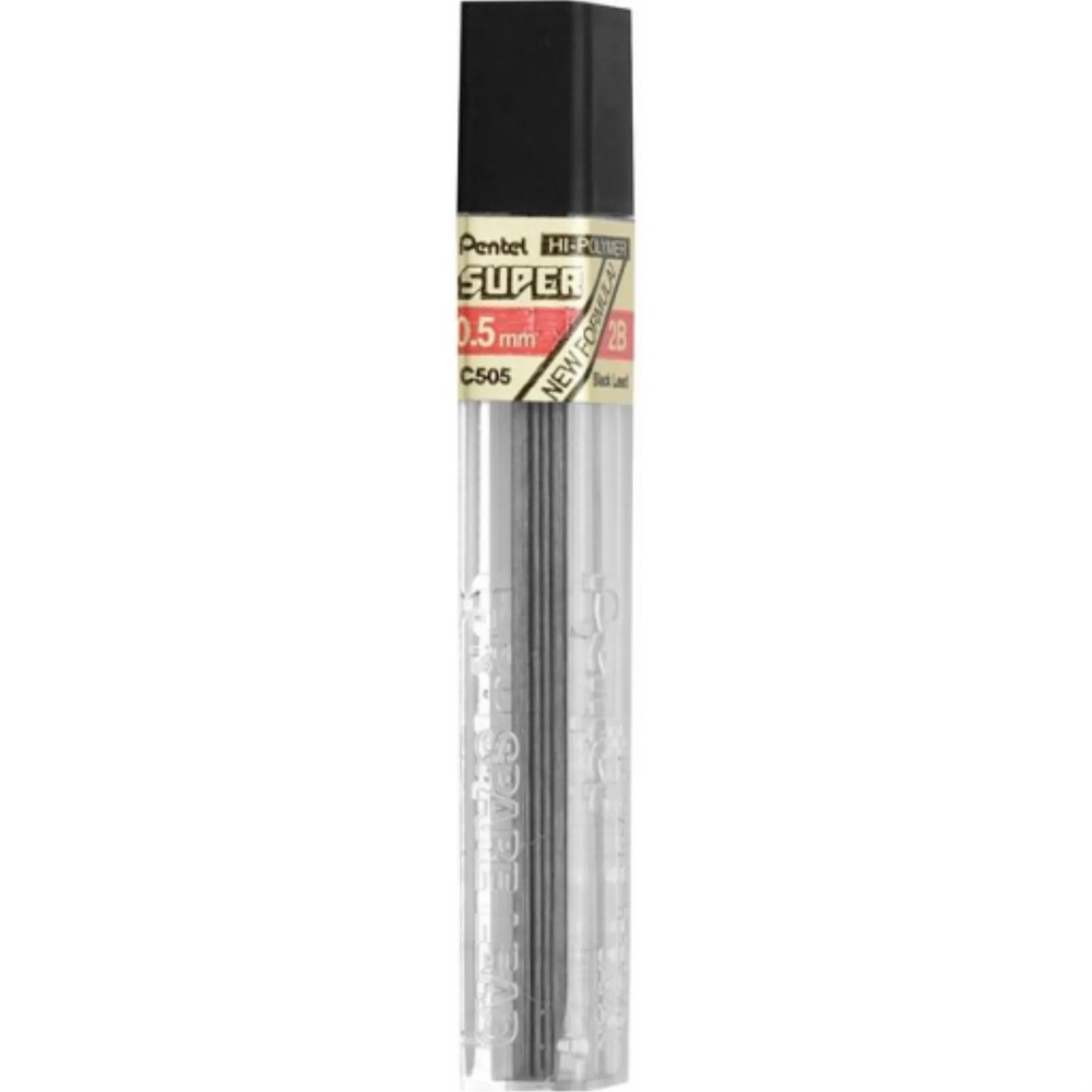 Hi-Polymer Super Lead Refill (0.5mm), 2B, 12 Leads per Tube