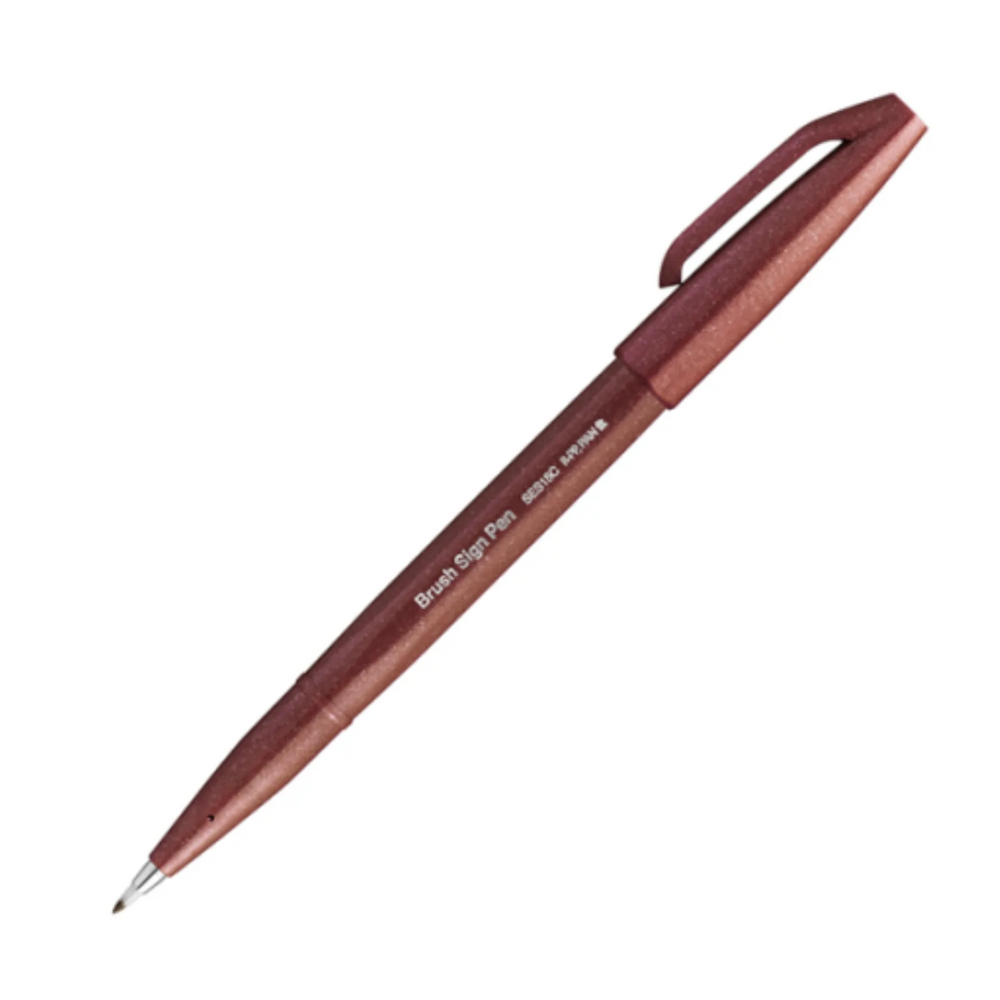 Pentel Arts Brush Sign Pen, Flexible Brush Tip, Brown Ink
