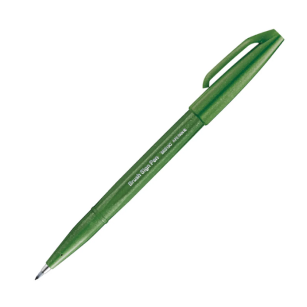 Pentel Arts Brush Sign Pen, Flexible Brush Tip, Olive Green Ink