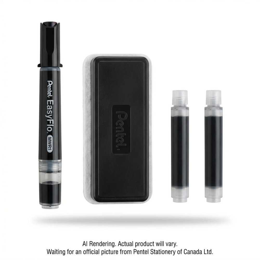 Pentel EasyFlo White Board Marker, Bullet Tip (6.0mm) + Whiteboard Eraser + Refill ink
