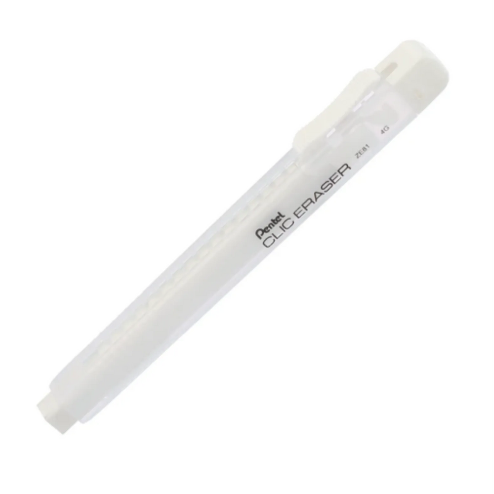 Pentel CLIC ERASER, Rectangular Retractable Eraser, White Transparent Barrel