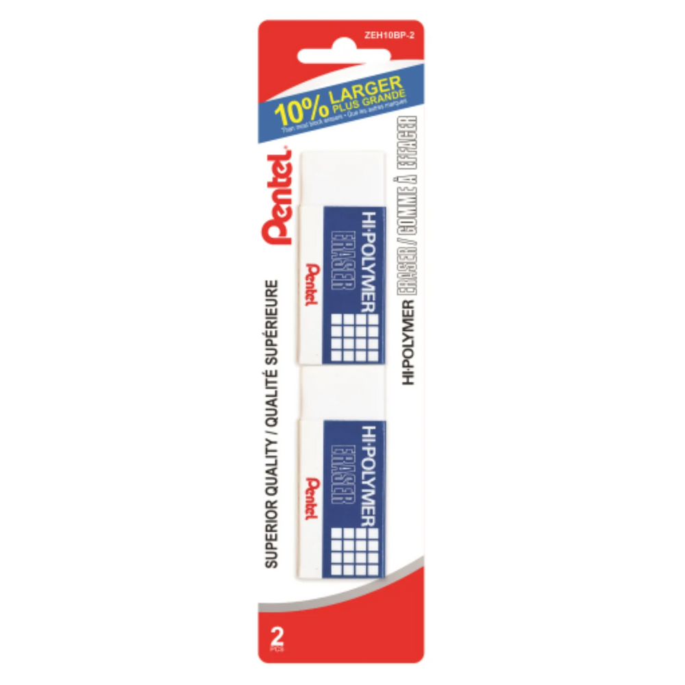 Hi-Polymer Large White Eraser, 2PC Pack