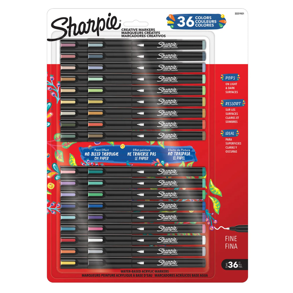 Sharpie Creative Markers Variety Pack, Water-Based Acrylic Paint Markers, Fine Tip, Assorted, 36 Count