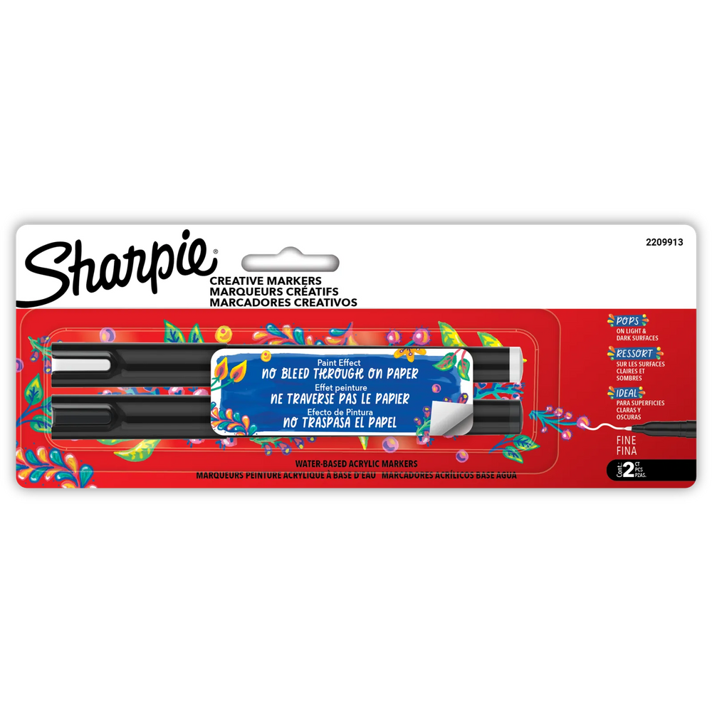 Sharpie Creative Markers, Water-Based Acrylic Paint Markers, Fine Tip, Assorted, 2 Count