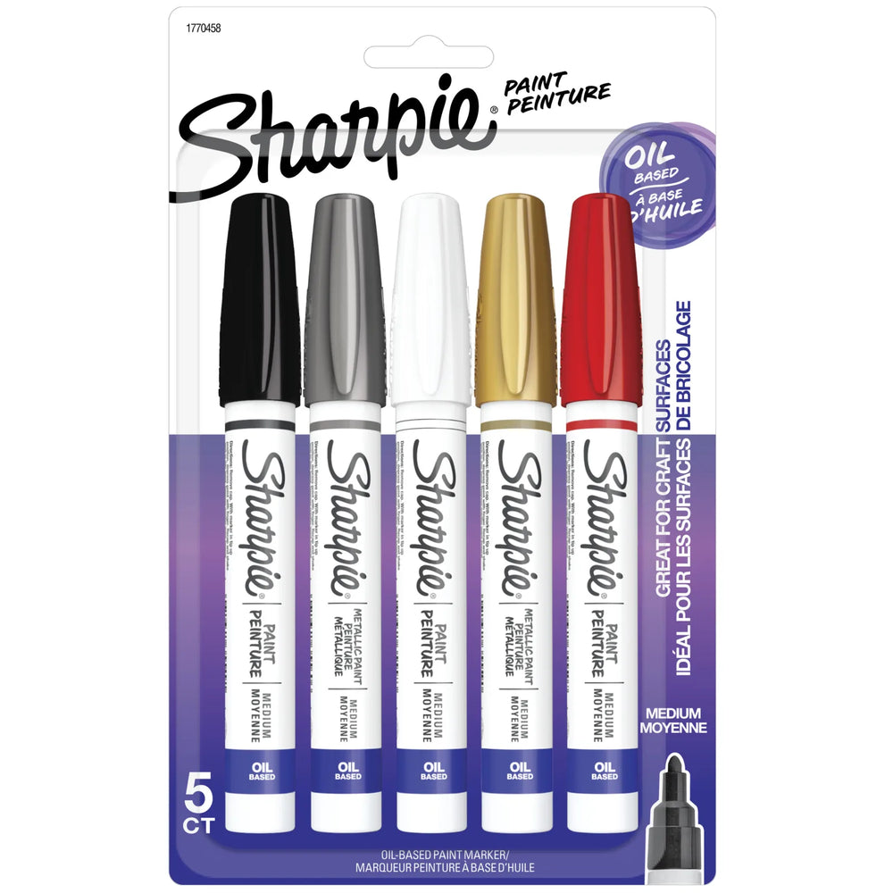 Sharpie Oil-Based Paint Markers, Medium Point, Assorted Colours, 5 Count