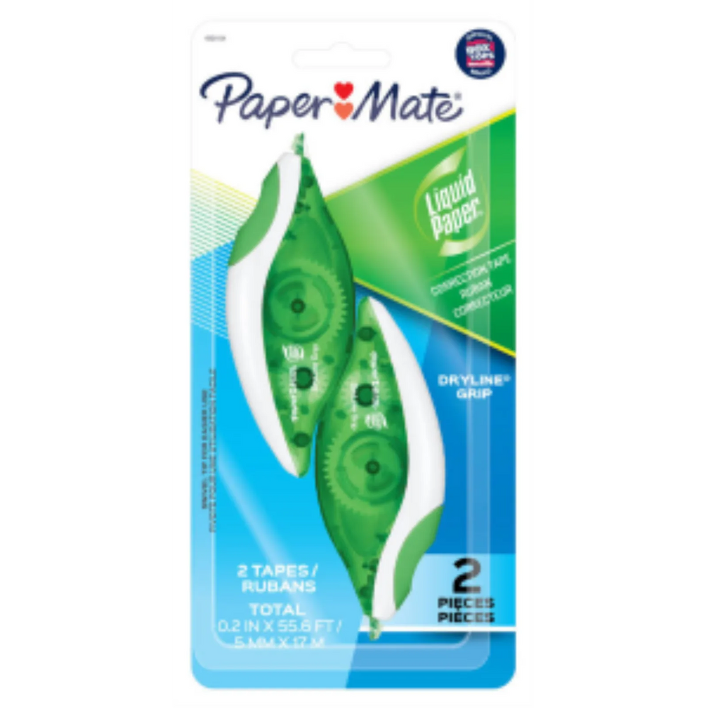 Paper Mate 662415K DryLine Grip Correction Tape – 2 Count Pack with Ergonomic Grip