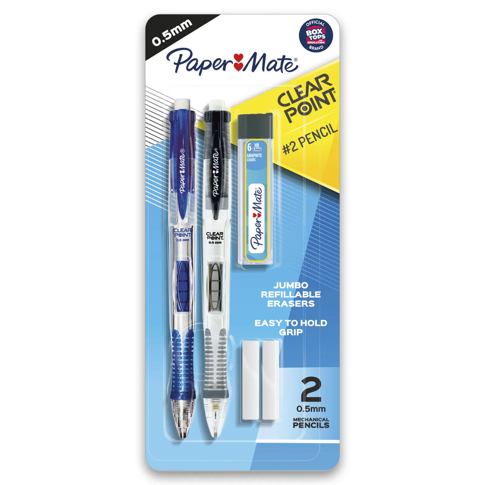 Paper Mate Clearpoint Mechanical Pencils, HB #2 Lead (0.5 mm), Assorted Barrel Colours, 2 Pencils, 1 Lead Refill Set, 2
