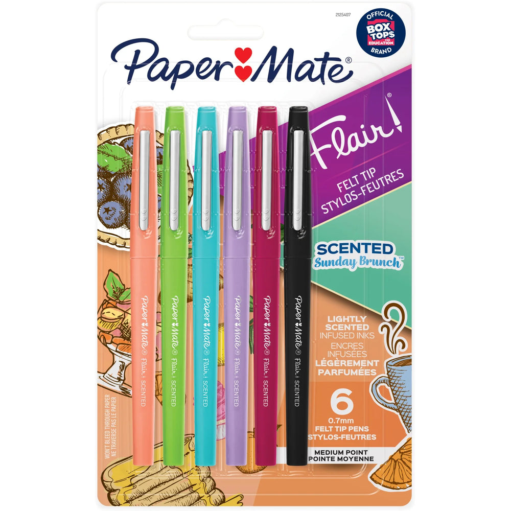 Paper Mate Flair Scented Felt Tip Pens, Assorted Sunday Brunch Scents and Colours, Medium Point (0.7 mm), 6 Count