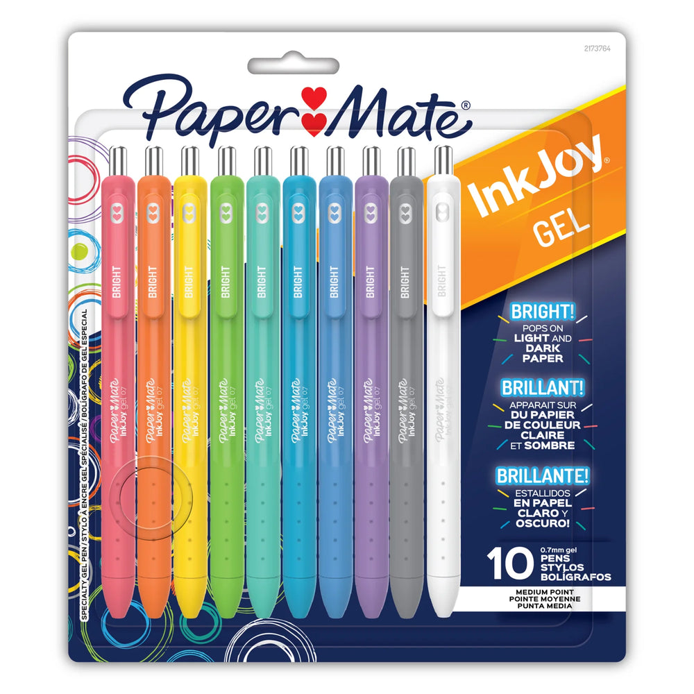 Paper Mate InkJoy Bright Pens, Gel Pens with Paint-like Ink, Medium Point (0.7 mm), Retractable, Assorted Brighter Colou