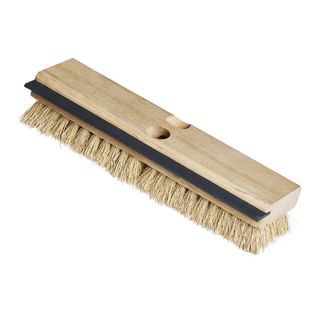 11" Wood Deck Brush w Squeegee - White Natural Fiber