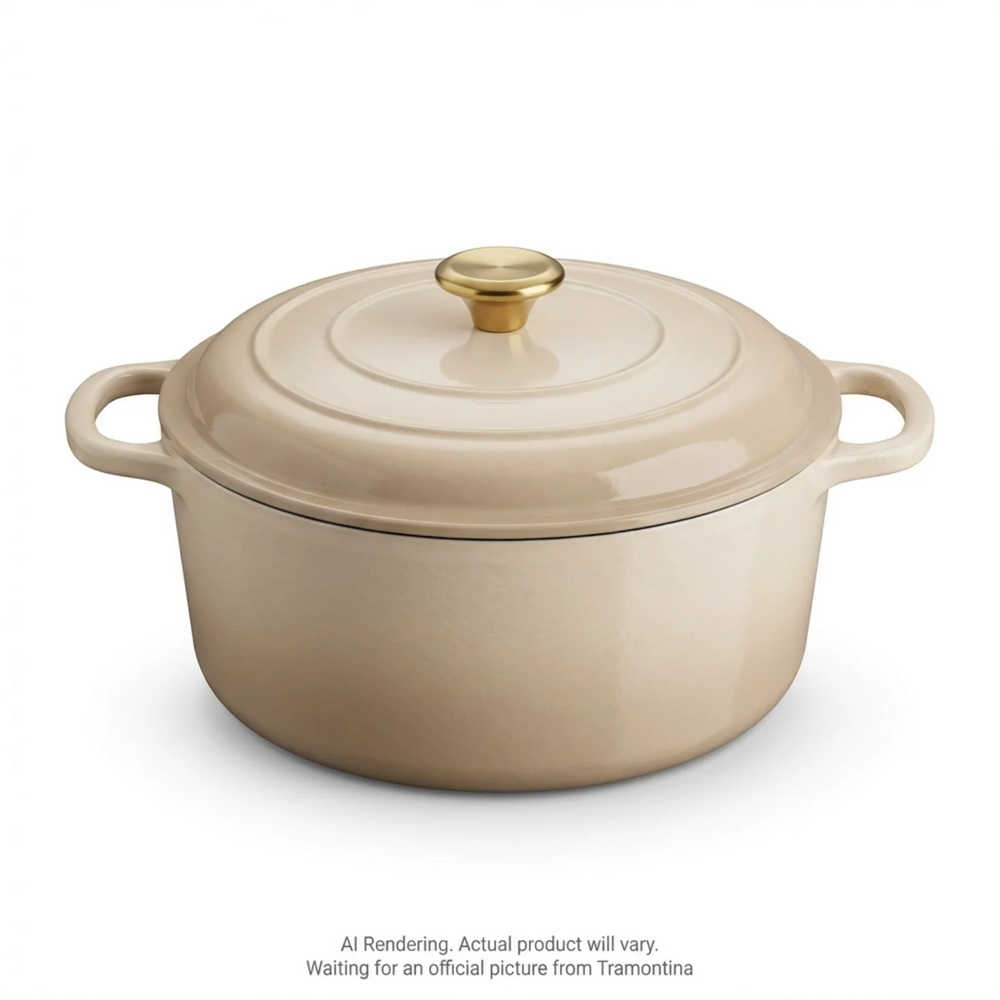 Tramontina Bestow 5.5 Quart Enameled Cast Iron Covered Round Dutch, Latte