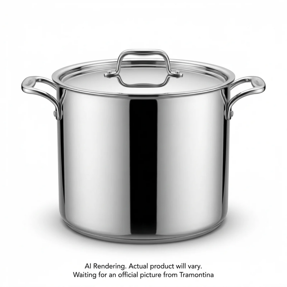 Tramontina 24 Qt Covered Stock Pot - 18/10 Ss - Tri-Ply Base - Ss Lid - Cast Handle - Gourmet