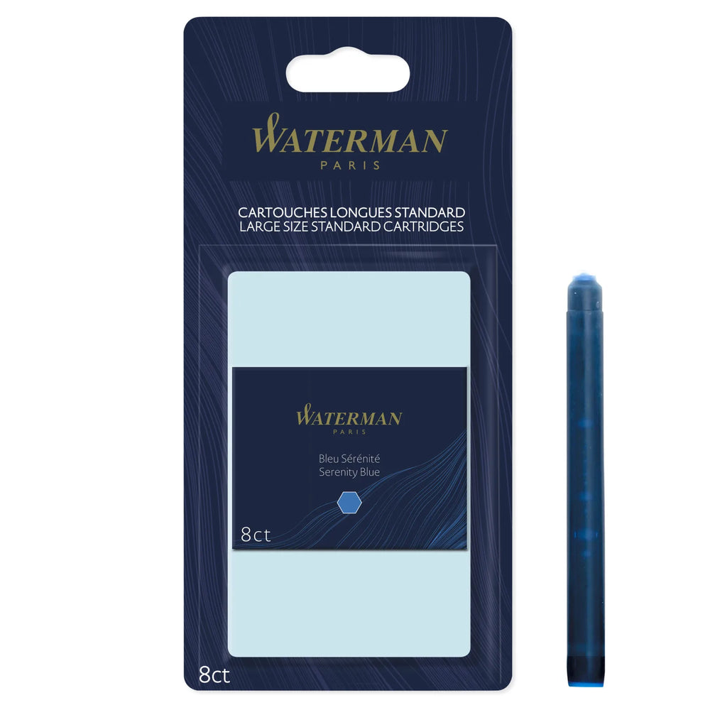 Waterman Fountain Pen Ink Cartridges, Long Standard, Serenity Blue, 8 Count
