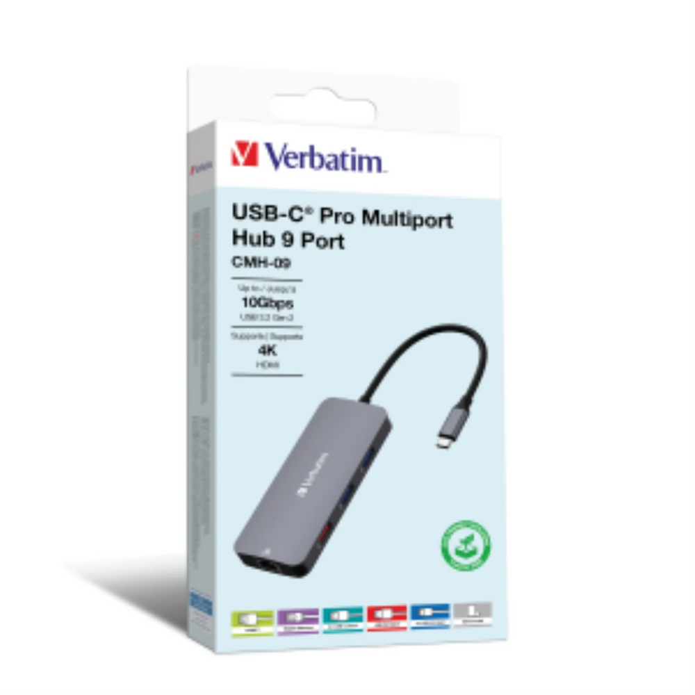 Verbatim CMH-09 USB-C Multiport Hub with USB-C 3.1 x 2 / USB-A 3.1 / USB-A 3.0 x 2 / HDMI / SD / MicroSD / RJ45