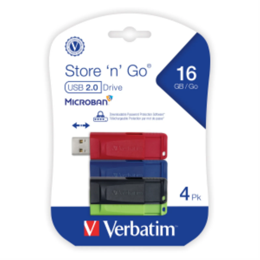 Verbatim 16GB SnG USB 4PK Blue/Red/Gr/Blk Ret