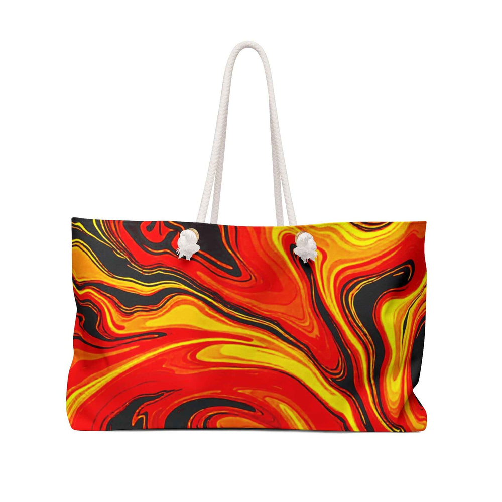 Sac de voyage à tourbillon abstrait flamboyant | Marbré rouge, orange et jaune, grand fourre-tout