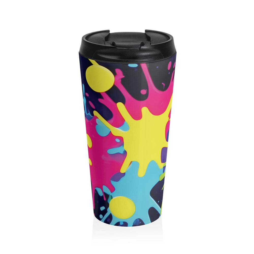 Tasse de voyage en acier inoxydable à motifs d'éclaboussures de peinture néon | Éclat de couleur vive