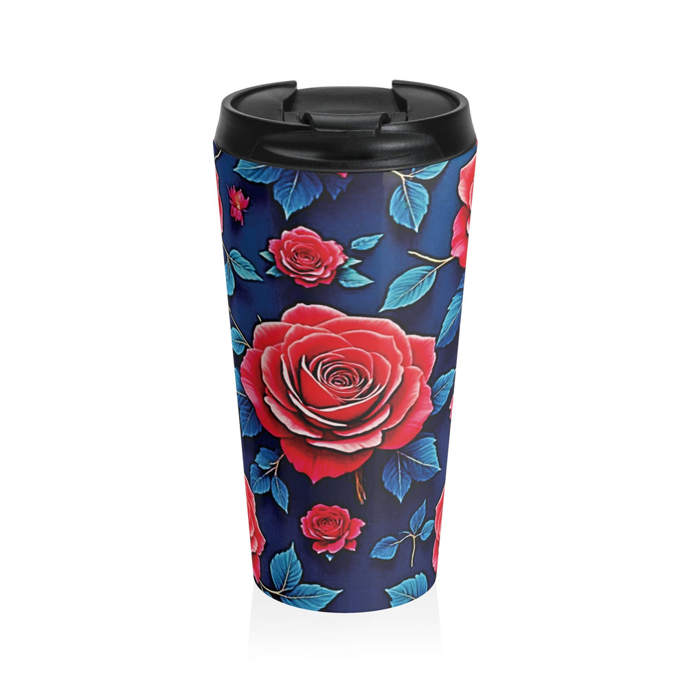 Red Rose Floral Pattern Stainless Steel Travel Mug