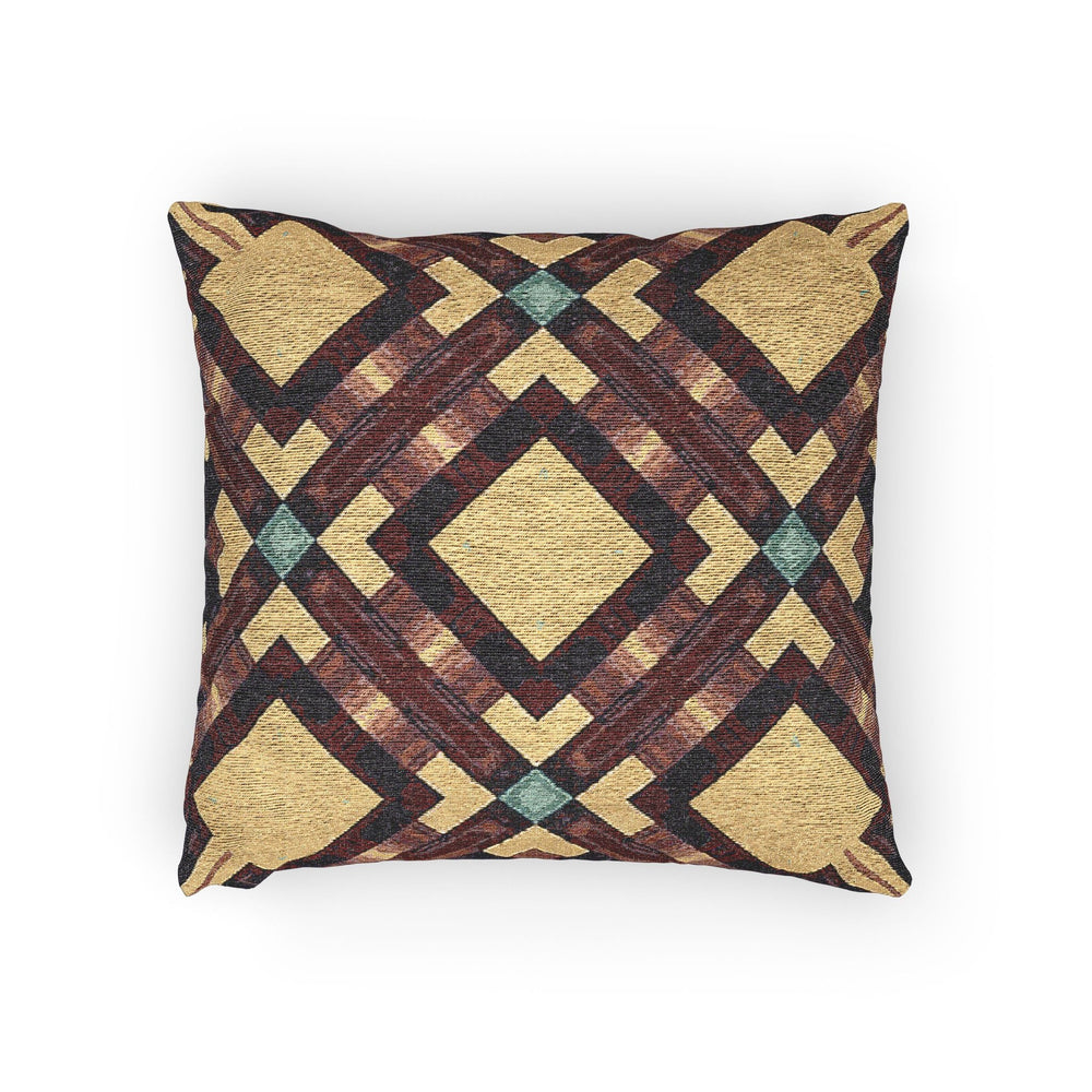 Woven Pillow — Geometric Boho Throw Pillow with Warm Earth Tones
