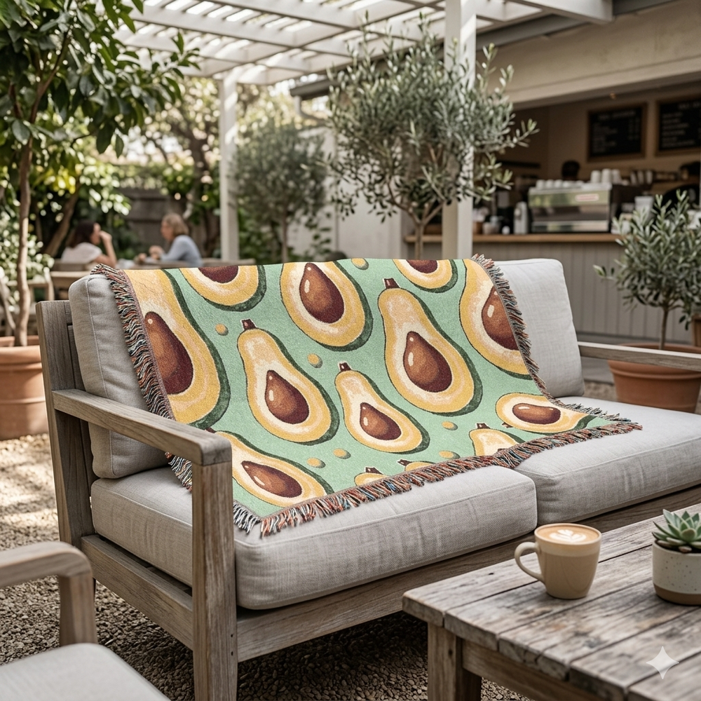 Avocado Pattern Woven Blanket – Cozy Decorative Throw for Kitchen, Living Room & Gifts