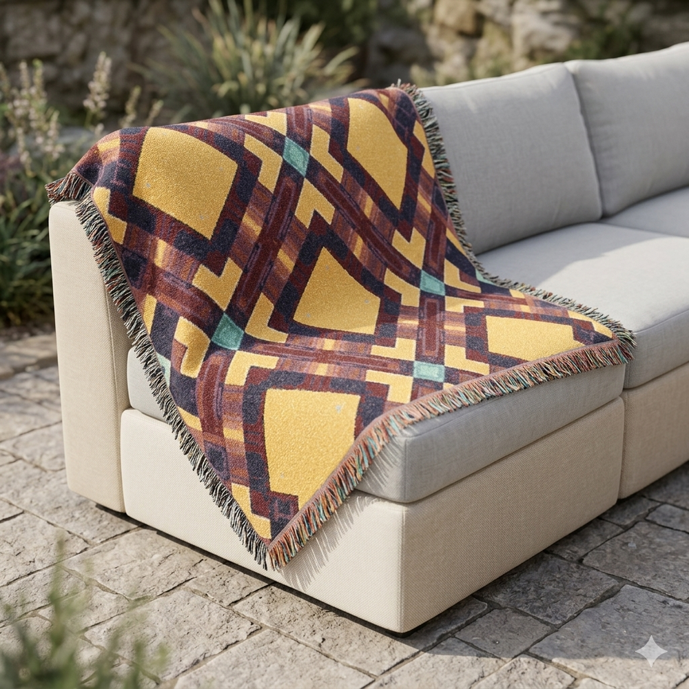 Southwest Diamond Woven Blanket — Geometric Boho Throw for Living Room & Camping