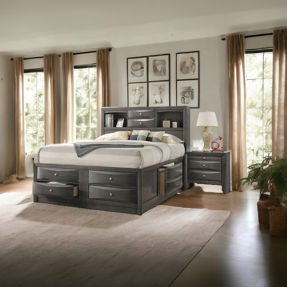 Neend Lit plateforme de rangement multi-tiroirs - Chêne gris