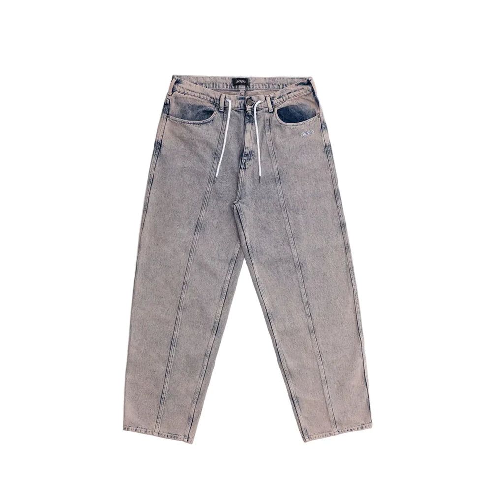 Jacker '3 Stripes' Dyed Denim Baggy Pants - Grey/Pink