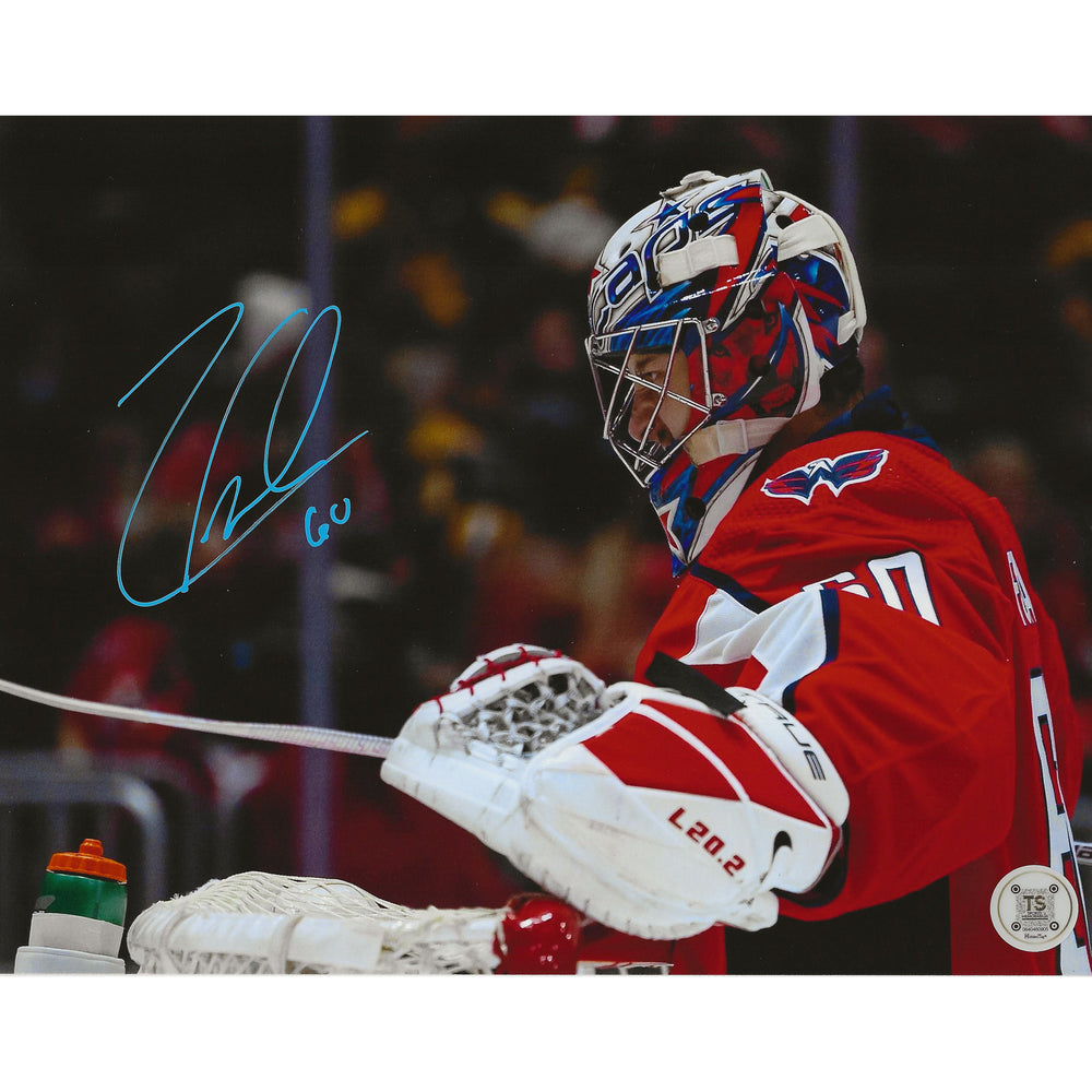 Photo 8x10 de Zach Fucale des Capitals de Washington, autographe en gros plan