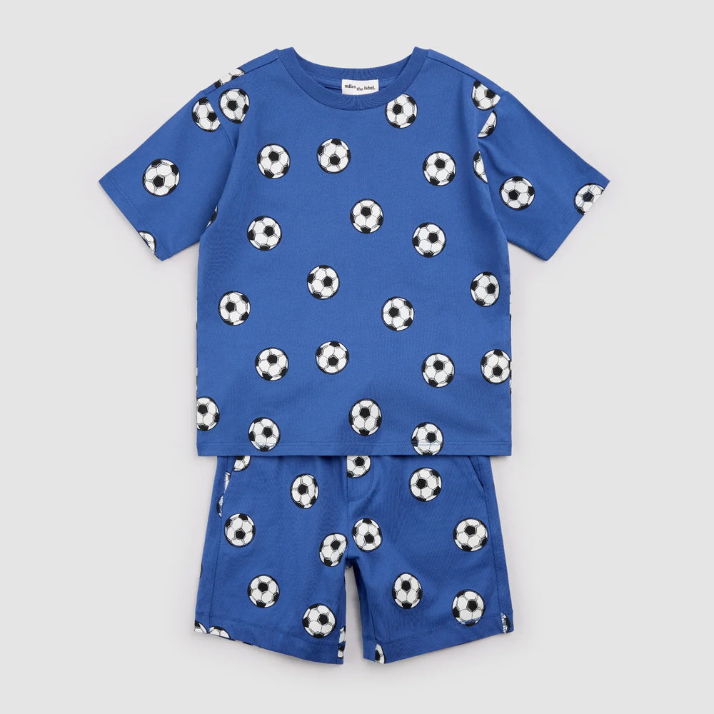 2 Piece T-Shirt & Short Set | Soccer Balls on Royal Blue | Miles the Label