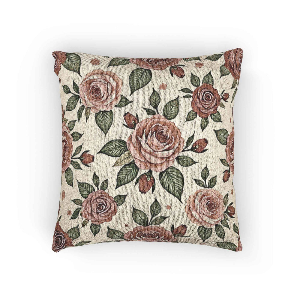 Vintage Rose Floral Woven Pillow | Tapestry Rose Throw Pillow