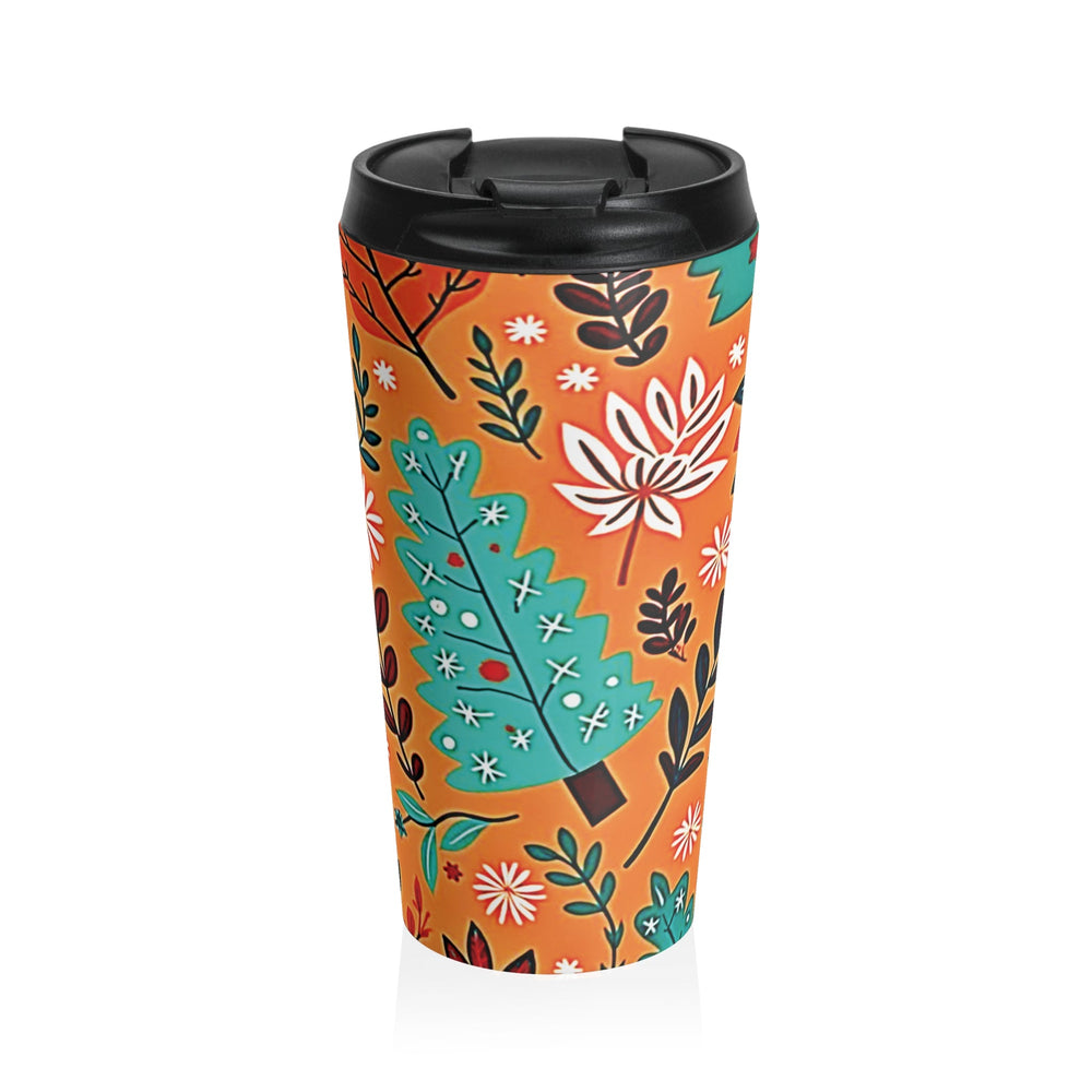 Autumn Floral Leaves Travel Mug | Orange Botanical Stainless Steel