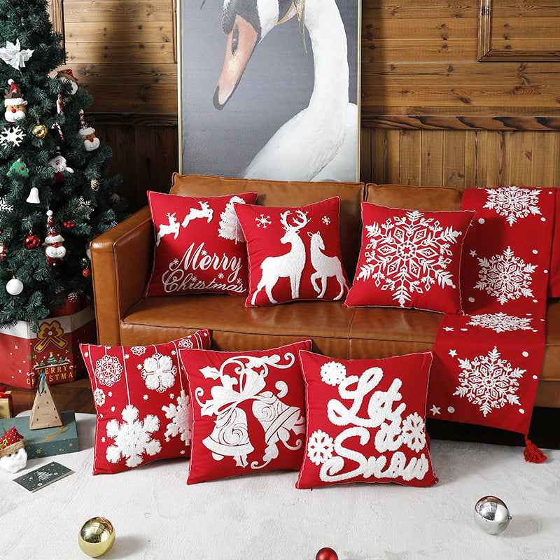 Housse de coussin décorative « Cerf des Fêtes » – Motif de wapiti brodé pour canapé et maison
